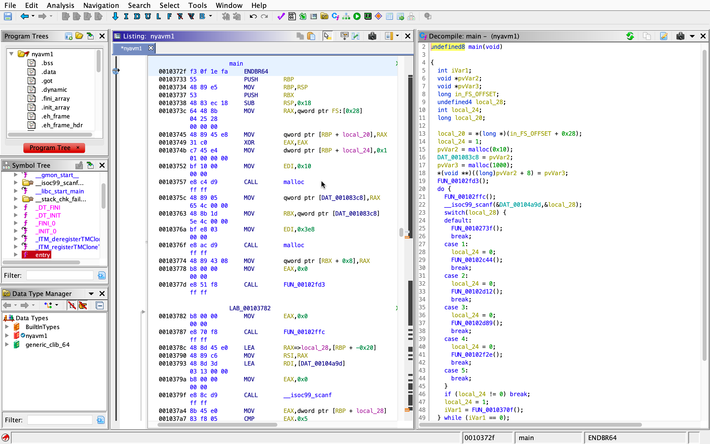 Hey look! Switch cases, which should be related to our input to the program